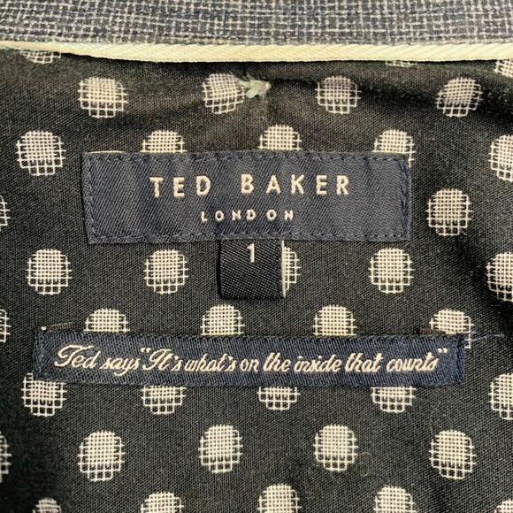 TED BAKER Size XS Calous Navy White Abstract Floral Cotton Short Sleeve Shirt - Picture 5 of 6